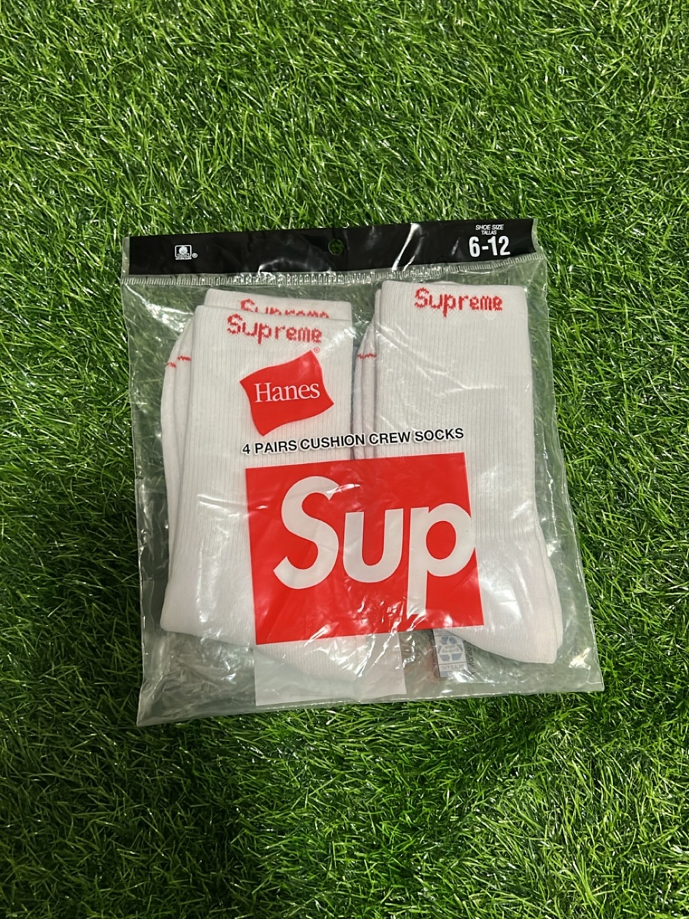 Supreme White Crew Socks with Red Logo - Pack
